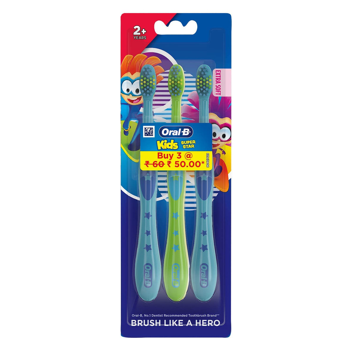 Kids Toothbrush by Oral-B – Green, Pack of 3, Model 82300924