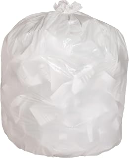 Genuine Joe GJO02312 Heavy Duty Low-Density Kitchen Trash Bag, 13 Gallon Capacity, 31" Width x 24" Height x 0.85 mil Thickness, White (Box of 150)