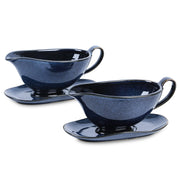 Vicrays Gravy Boat with Saucer, 17oz Ceramic, Blue, Set of 2