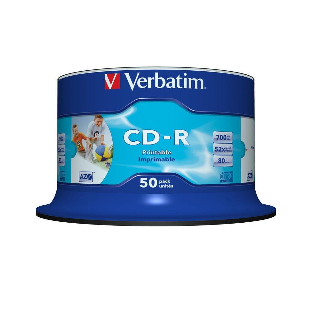 'Super AZO' CDR 52x Printable Spindle 50 No by Verbatim – 50 Pack Spindle - Printable, silver, Model 2069212