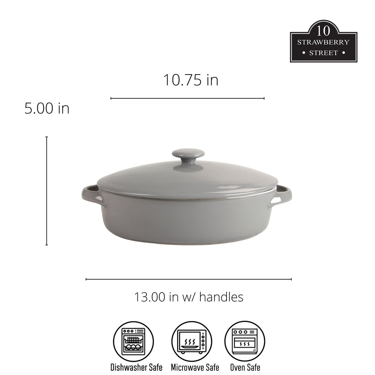10 Strawberry Street Gray / 10" & 7" / Covered Casserole Casseroles