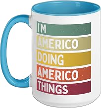 I'm Americo Doing Americo Things Funny Personalized Quote Ceramic Mug, Blue/White, 15oz