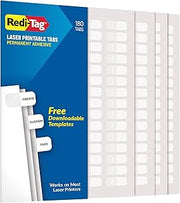 Redi-Tag Laser Index Tabs, Divider Tabs, Permanent Adhesive Index Labels, Customizable Divider Labels, 7/16" x 1", White, 180 Tabs, (B33001)