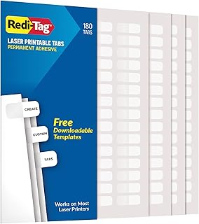 Redi-Tag Laser Index Tabs, Divider Tabs, Permanent Adhesive Index Labels, Customizable Divider Labels, 7/16" x 1", White, 180 Tabs, (B33001)