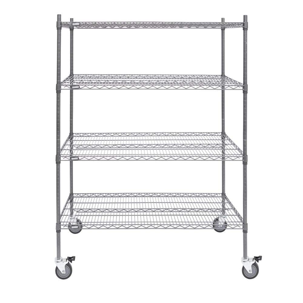 Mobile Flint Metal 4-Shelf Unit - 48" L x 24" W x 69" H by HUBERT – Steel, Flint, Model 61644+71360