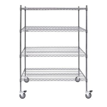 Mobile Flint Metal 4-Shelf Unit - 48" L x 24" W x 69" H by HUBERT – Steel, Flint, Model 61644+71360