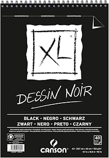 Canson Pack of 5 Notepads 40 Sketch Sheets XL Black Spiral Small Side A3 150 g Black