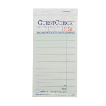 National Checking Company Carbonless Guest Check Paper - 2 Part Green by NCCO – Pack of 2500, Model A7000