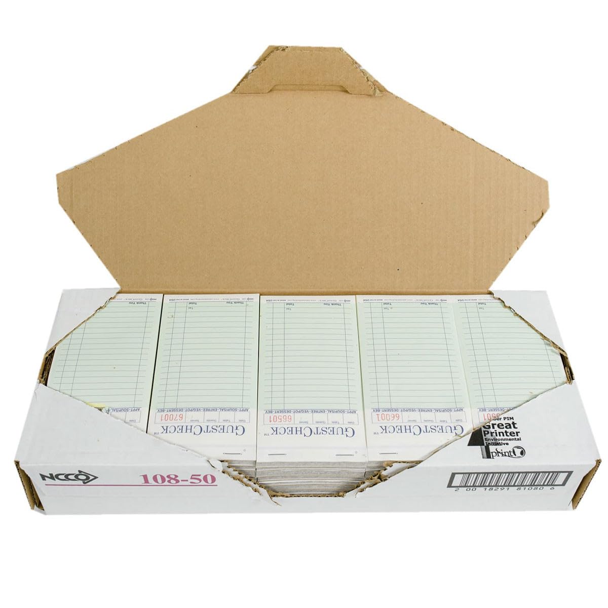 Company Carbonless Guest Check Paper - 2 Part Green by National Checking – Green, Pack of 2500, Model 108-50
