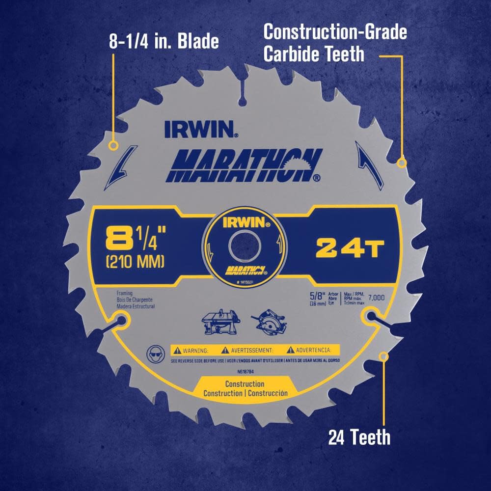 IRWIN 8-1/4" 24T / Marathon / Silver Circular Saw Blades