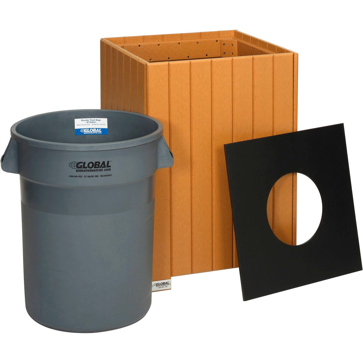 Square Recycled Plastic Receptacle W/Liner by Global Industrial – 32.0 gallons, Recycled Plastic, Cedar, Model 641322CD