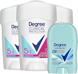 Degree 5-in-1 Clinical Protection 3-Pack, Prescription Strength 96H Antiperspirant Deodorant, Soft Solid + 72H Shower Clean Travel-Size Deodorant