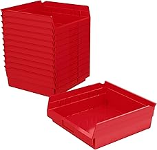 Akro-Mils 30170 Heavy Duty Plastic Shelf Bins, 12"x 11"x 4", Red, 12-Pk