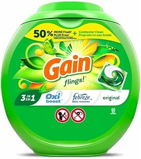Gain Flings Detergent Pods, Original, 76 Pods/Tub, 4 Tubs/Carton