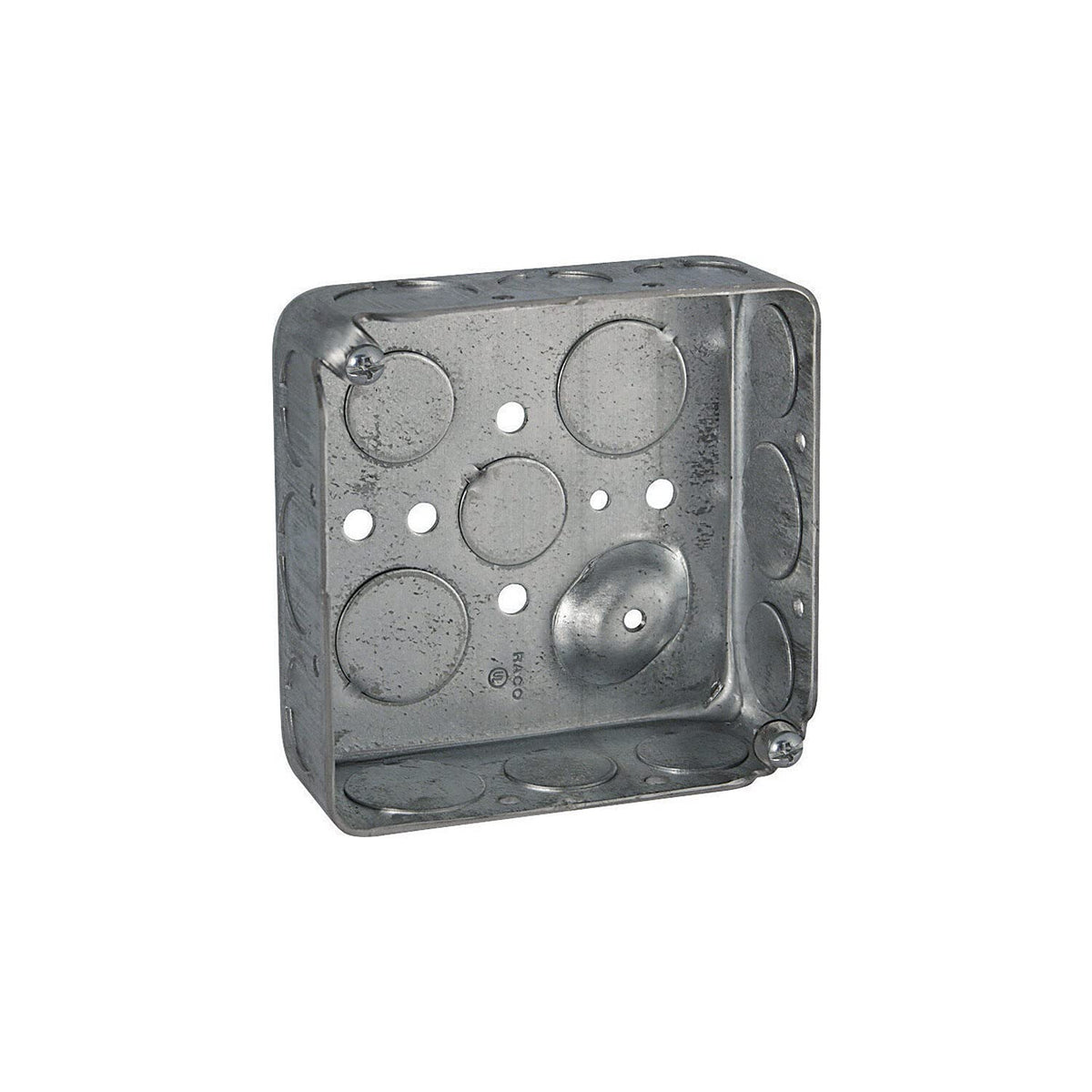 Raco 4" Square 1.5" Deep Drawn With Conduit Knock Outs Box by Hubbell – Alloy Steel, Gray, Model 8192