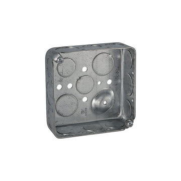 Raco 4" Square 1.5" Deep Drawn With Conduit Knock Outs Box by Hubbell – Alloy Steel, Gray, Model 8192