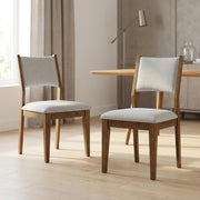 Brown Walnut Oak Dining Chairs Set of 2 with Light Gray Fabric Upholstery by Furnifact – Wood, Foam, Fabric, Brown, Pack of 2