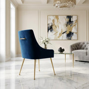 Velvet-Upholstered Side Chair with Gold Stainless Steel Legs by Starlight Canyon Home – Velvet, Navy
