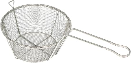 Winco 8 1/2" Silver Nickel-Plated Steel Fry Basket | Fine mesh, Welded handle, Restaurant service, Great for Entrees, Salads, Desserts and Appetizers