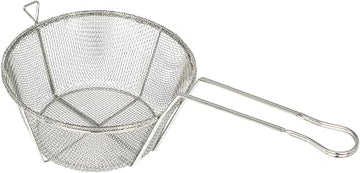 Winco 8 1/2" Silver Nickel-Plated Steel Fry Basket | Fine mesh, Welded handle, Restaurant service, Great for Entrees, Salads, Desserts and Appetizers