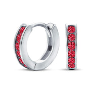 Dark Red CZ Channel Set Huggie Mini Hoop Earrings .925 Sterling Silver by Bling Jewelry – One Size, Gemstone, Dark Red, Model SLS-80E2831-GR