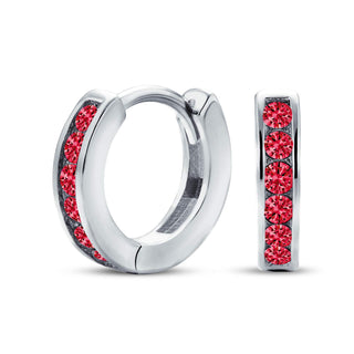 Dark Red CZ Channel Set Huggie Mini Hoop Earrings .925 Sterling Silver by Bling Jewelry – One Size, Gemstone, Dark Red, Model SLS-80E2831-GR