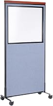 Global Industrial 36-1/4"W x 76-1/2"H Mobile Deluxe Office Partition Panel with Partial Window, Blue