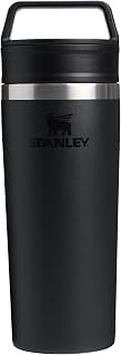 STANLEY 1913 Cafe to-Go Travel Mug 0.47L - Black | Keeps 5 Hours Hot - 6 Hours Cold - Dishwasher Safe - Easy-Carry Handle - Insulated Coffee Cup