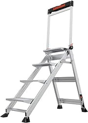 Little Giant Jumbo Step 4-Step Foldable 2.9 ft Aluminum Stool, 11904 | Foldable Aluminum Step Stool, Extra-Wide Stair-Like Treads, Rotating Handrail, Tool Tray, 375 lbs. Weight Capacity