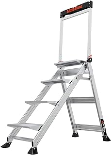 Little Giant Jumbo Step 4-Step Foldable 2.9 ft Aluminum Stool, 11904 | Foldable Aluminum Step Stool, Extra-Wide Stair-Like Treads, Rotating Handrail, Tool Tray, 375 lbs. Weight Capacity
