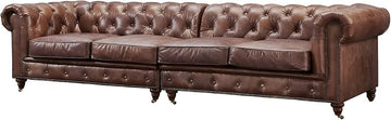 Starlight Canyon Home Leather-Upholstered Chesterfield Sofa with Button-Tufted Solid Wood Frame, Leather Couch for Living Room Seating, Bark Brown