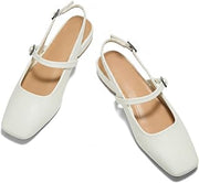 Women's Slingback Lambskin Insole Square Toe Mules Slip on Flats Shoes