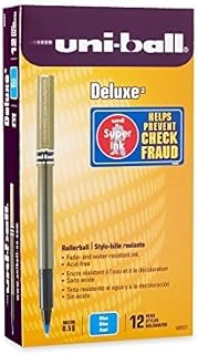 Uni-Ball Deluxe Roller Ball Pens, (60027) Blue Ink, Micro Point (2-Pack)