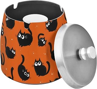 Black Cats Splash Ashtray with Lid, Outdoor Ashtrays for Patio