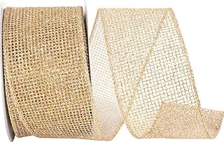 Reliant Ribbon Ribbon - Micro Mesh Glitter Metallic Wired Edge, Gold/Silver, 2-1/2 Inch, 10 Yards