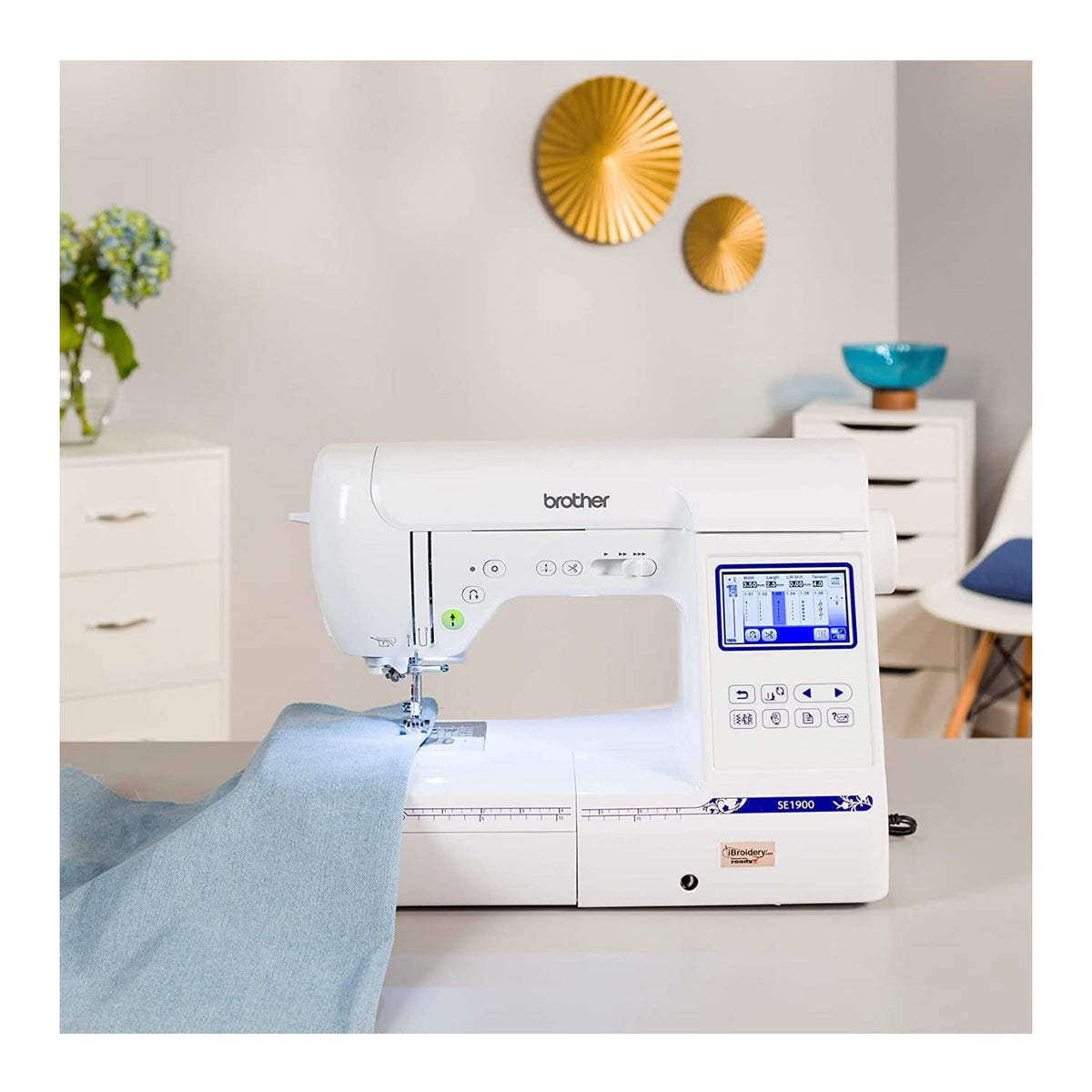 SE1900 Sewing and Embroidery Machine with Threads and Sewing Clips Set Bundle (3 Items) by Brother – 22 x 22.6 x 18.75 inches, Metal, white, Model SE1900_K1