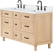 ARIEL B61DWQRVO Monroe 61" Free Standing Double Basin Vanity Set with Cabinet and Quartz Vanity Top - Oak/Pure White Quartz Top/Matte Black Hardware