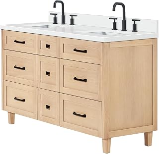 ARIEL B61DWQRVO Monroe 61" Free Standing Double Basin Vanity Set with Cabinet and Quartz Vanity Top - Oak/Pure White Quartz Top/Matte Black Hardware