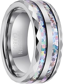 | Dual Channel Band - 8mm Wide Flat Silver Tungsten Wedding Ring