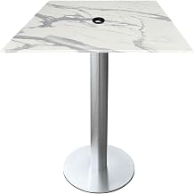 Holland Bar Stool Co. Indoor/Outdoor 42" Tall OD219 Brushed Aluminum Table with 36" x 36" Square EuroSlim White Marble Top with Umbrella Hole