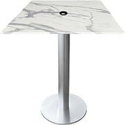 Holland Bar Stool Co. Indoor/Outdoor 36" Tall OD219 Brushed Aluminum Table with 32" x 32" Square EuroSlim White Marble Top with Umbrella Hole