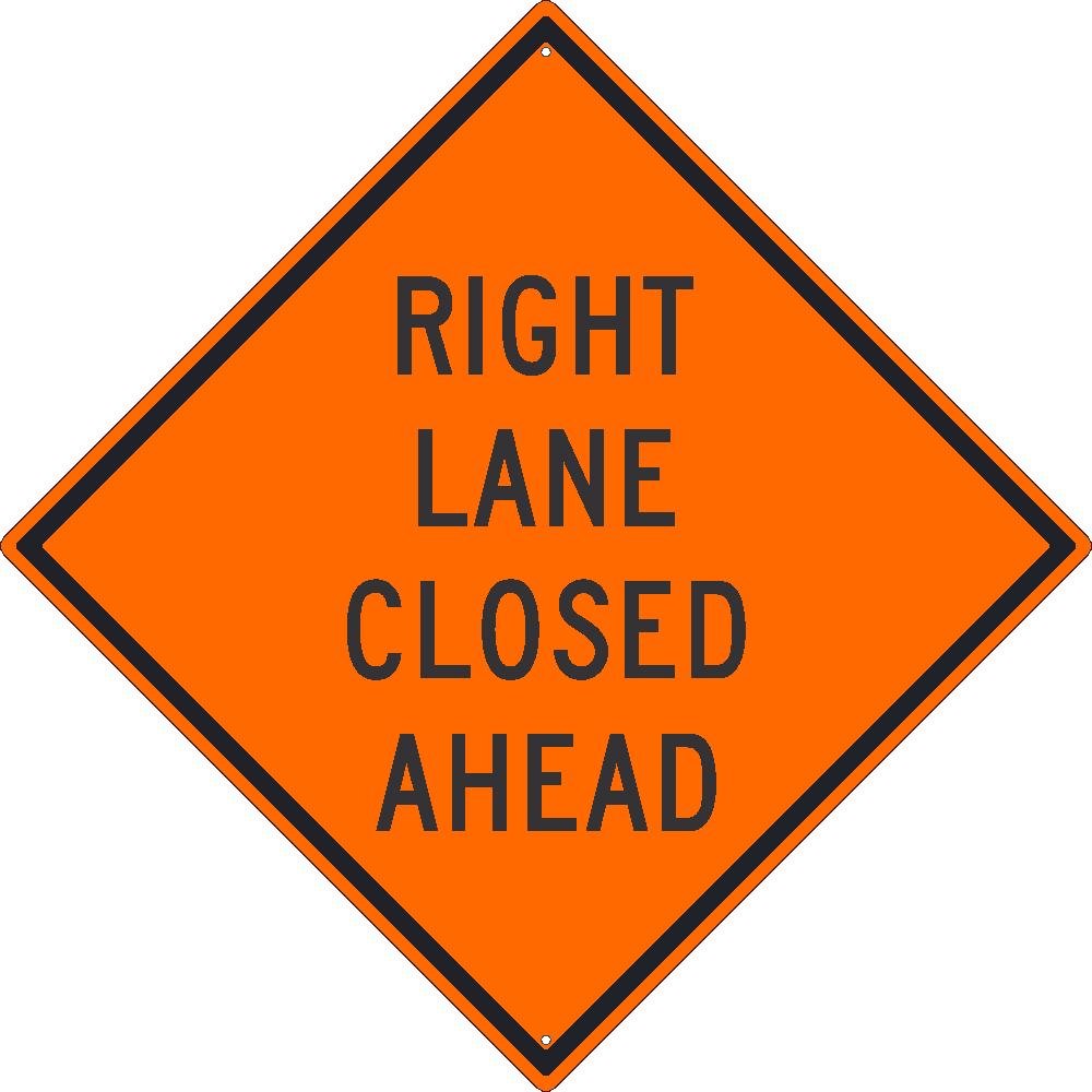 RIGHT LANE CLOSED AHEAD Sign by NMC – 30 inch, Aluminum, Orange, Model TM180K