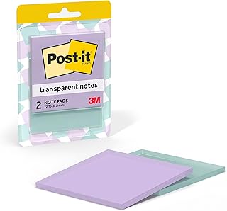 Post-it Transparent Notes, 2.8 x 2.8 in, Pastels, 2 Pads