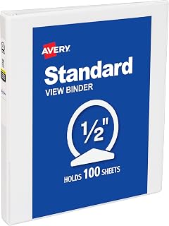 Avery Standard View 3 Ring Binder, 0.5" Round Rings, 1 White Binder