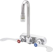Wall Mounted Workboard Faucet with 4" Centers, 3" Swivel Gooseneck, 1.0 GPM Aerator and 4" Wrist Action Handles, Chrome by T&S Brass – Brass, Chrome, Model B-2459
