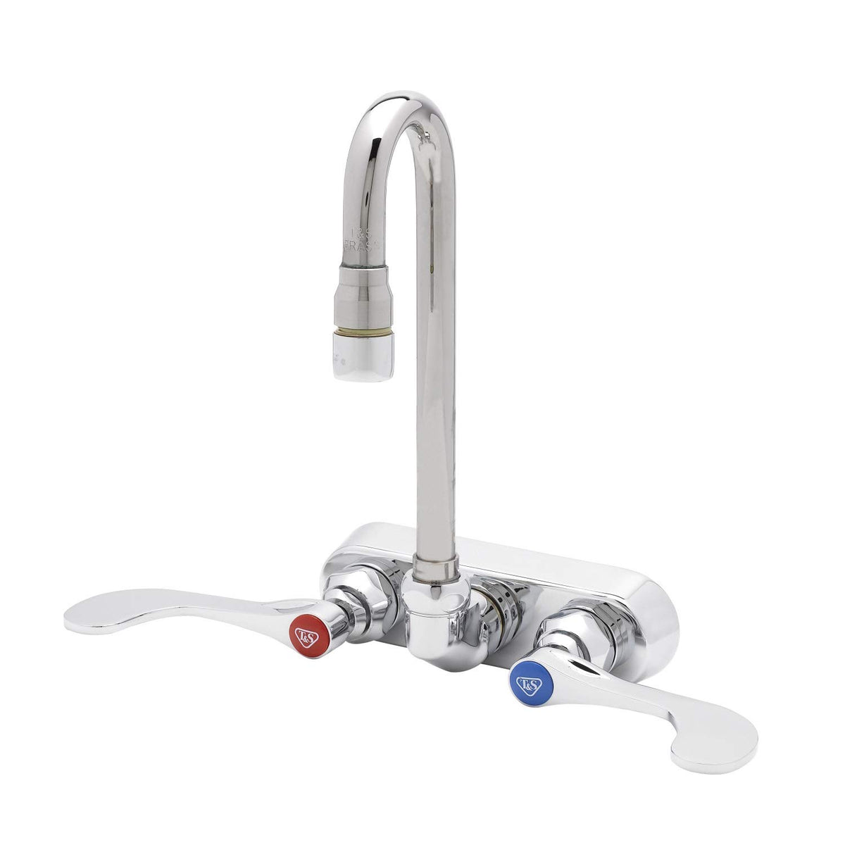 Wall Mounted Workboard Faucet with 4" Centers, 3" Swivel Gooseneck, 1.0 GPM Aerator and 4" Wrist Action Handles, Chrome by T&S Brass – Brass, Chrome, Model B-2459