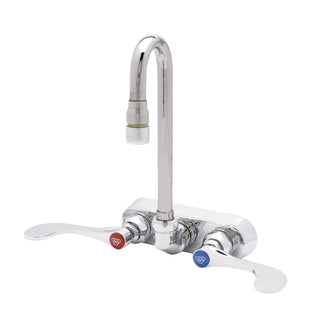 Wall Mounted Workboard Faucet with 4" Centers, 3" Swivel Gooseneck, 1.0 GPM Aerator and 4" Wrist Action Handles, Chrome by T&S Brass – Brass, Chrome, Model B-2459