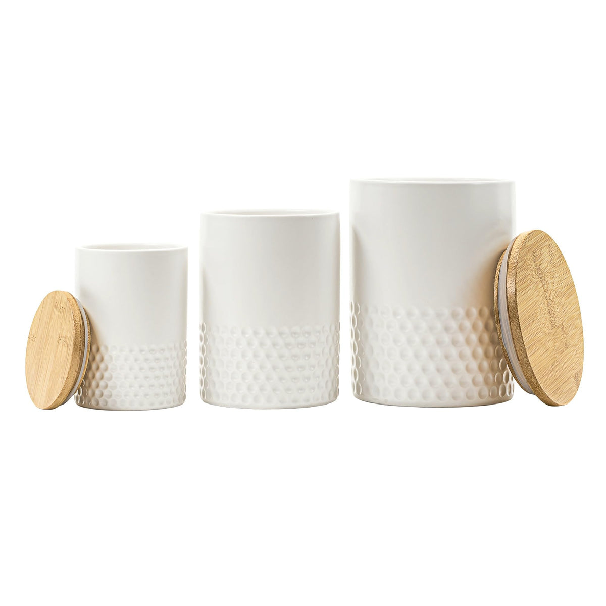 Embossed Ceramic Kitchen Canister Set by 10 Strawberry Street – 3 Piece Set, 72.0 fluid_ounces, Stoneware, Dimpled Matte White, Pack of 3