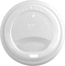 Vegware 89-Series Compostable Coffee Cup Lids, Case of 1000, Fits all 89-Series Cups, White Hot Cup Flat Lids, Plant Based CPLA Plastic, Disposable