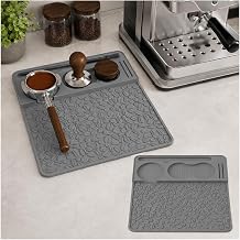 Coffee Tamper Mat for Victoria Arduino Eagle One 2019-2026, Non-Slip Coffee Tamper Corner Mat Raised Edge Storage Slots Holder Accessory,Grey